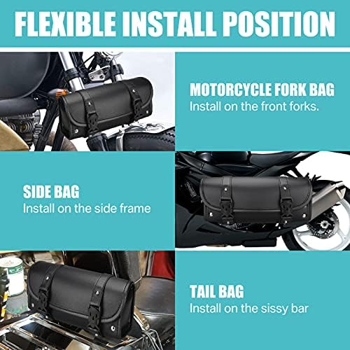 Торба за вилушка со моторцикл, водоотпорна пичка со кожени ленти со торбичка со алатка за алатка за ласкање со 2 ленти, вклопуваат во сите