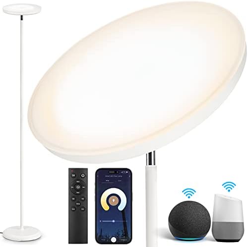 OUTON Smart LED Подна Светилка, Работи Со Alexa Google Home, WiFi АПЛИКАЦИЈА, Далечински Управувач, 30w/3000LM Светла Светилка За Небо, Затемнета