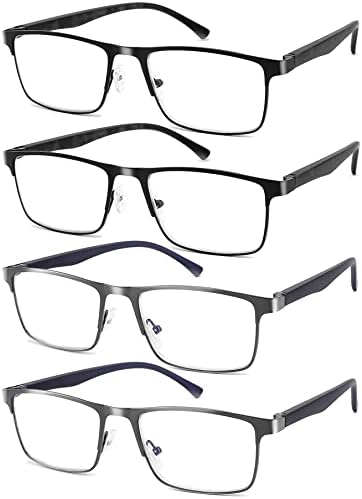 Дили Визија 4-Пакет Машки Очила За Читање Блокирање На Сина Светлина, Пролетна Шарка Стилски Метални Читачи На Целосна Рамка За Мажи Анти Отсјај