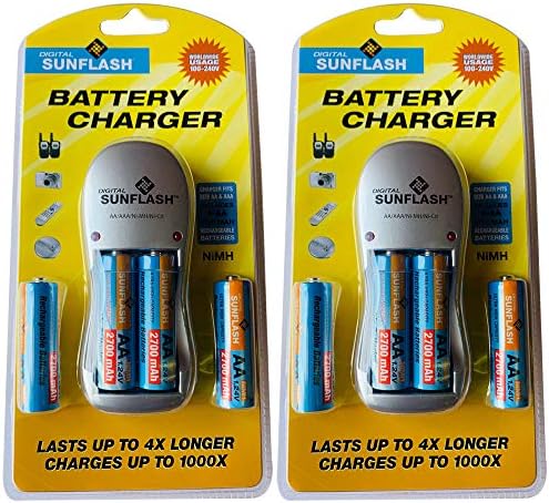 2pk полнач за полнење AA & AAA со 4 батерии за полнење на AA NIMH