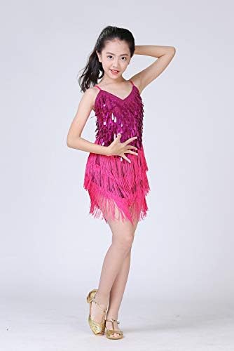Среќна облека од цреша девојче, латино фустан од латино танцување костум, пенливи за деца балет Танго румба танцувачка облека 5-14 години