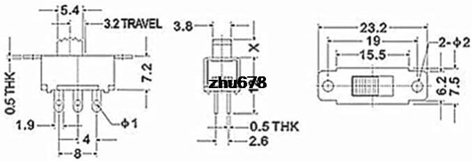 20 Pcs G3 G4 G5 G6 High Side Knob Panel PCB DC 50V 0.5A ON/ON 2 Position DPDT 2P2T Small Slide Switch 6 Pin -