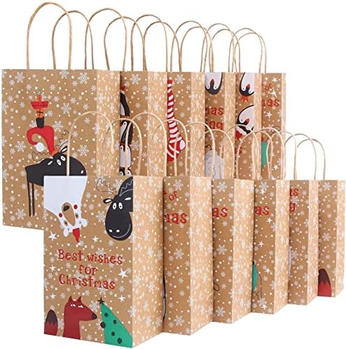 Локипа Божиќни торби за подароци, 24 парчиња хартија третираат торби Гуди торби со рачки за Божиќни партии за материјали （15 * 9