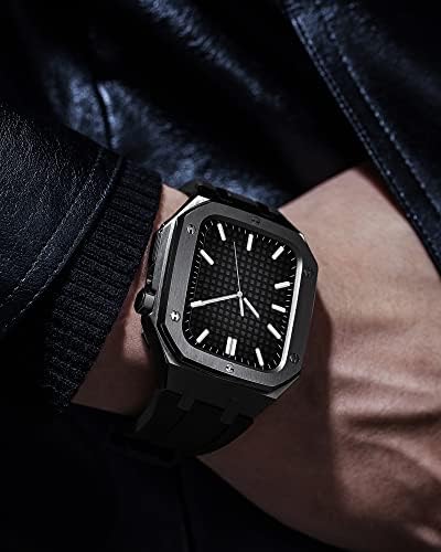 Houcy Метал Случај за Apple Watch 6 44mm Заштитник Силиконски Ремен за IWatch 8,7, 45mm 6 5 4 4MM Додатоци Машка Целосна Заштитна Обвивка