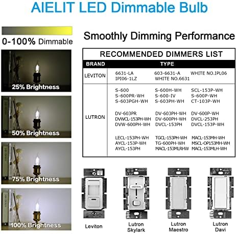 AIELIT 4-Пакет 2W T14/T45 E26 LED Сијалица/CA10 E26 LED Сијалица Пакет, Затемнување, 25w Еквивалентни Блескаво Сијалица, 5000K Дневна Светлина