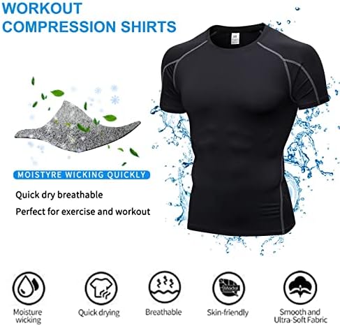 Машки кошули за компресија со кратки ракави за вежбање во салата за теретани, кои работат врвови, ладно сув спортски база, атлетски подмоци