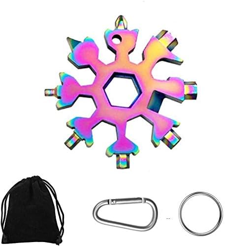 Мулти-алатка од снегулка, алатка за снегулка од 18-во-1 не'рѓосувачки челик со торба за подароци, клучен прстен и клип за карабинер за дневна