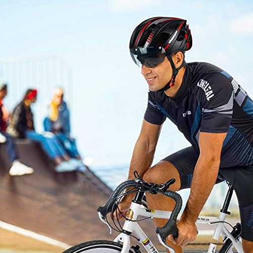 Шлемови за велосипеди Shinmax со USB -полнач на светлина и одвојливи магнетни очила УВ заштитни и носење торба рефлексивни велосипедски