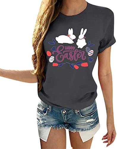 Велигденски кошули за жени трендовски блуза Симпатична зајаче графичка лабава кошула врвови со краток ракав О вратот маици Туника маици