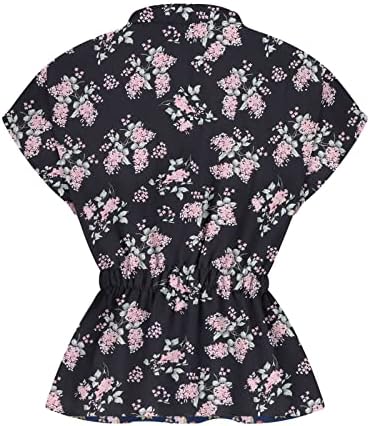 LMSXCT Women'sенски Peplum врвови фустани случајни v вратот Еластична вратоврска копче за половината надолу од руфли блузи цветни