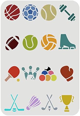 Шаблон за матрици за спортска тема за прсти, 11,7х8.3 Различни топки, гира, уметничко лизгање, бокс, трофеи кои цртаат еднократно