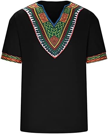 Машка африканска кошула со кратки ракави со кратки ракави, обичен дашики стил, цветна метална метална печатење, традиционален
