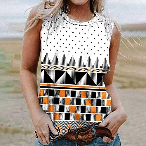 Гроздобер Ацтек резервоар врвови за жени екипаж вратот западна геометрија печатени графички маици кошули без ракави летен лесен елек