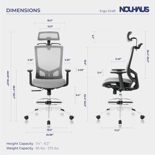 Нухаус Ergодрафт - Computerономски Нацрт-Стол, Компјутерски Стол и Канцелариски Стол со Потпирач за Глава. Тркалачки Вртлив Стол Со Тркала