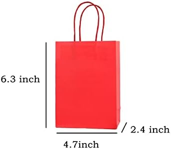 Мала торба со црвена хартија од Тим и Лин со рачка, Масовно торба за подароци за забави за свадбен роденден за бебиња, 4,7 x 2,4 x 6,3 инчи,