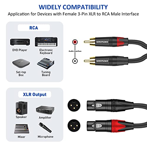 Dremake RCA до XLR аудио кабел 50см, двојно машки приклучок RCA на двојно XLR 3-пински женски микрофон за интерконекција на микрофон,