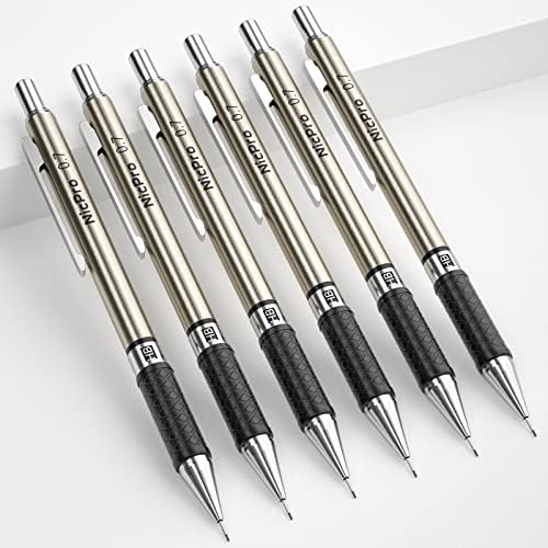 NICPRO 0,7 mm сет на уметнички механички моливи, 6 парчиња метали за подготвување молив 0,7 mm со 6 цевки HB Refils и 18 PCS Cap Eraser Refills