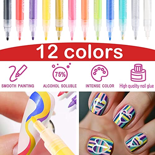 Пенкала за нокти 12 бои Акрилна боја пенкала фини врвови за нокти за 3D линијата за нокти, цртање на цветниот дизајн DIY нокти 1мл Јас правам