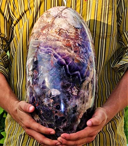 Полирана природна сина ауралит аметист кварц кристал чакри, лековити метафизички огромен голем камен лингам медитација Фенг Шуи Аура Шивлинг