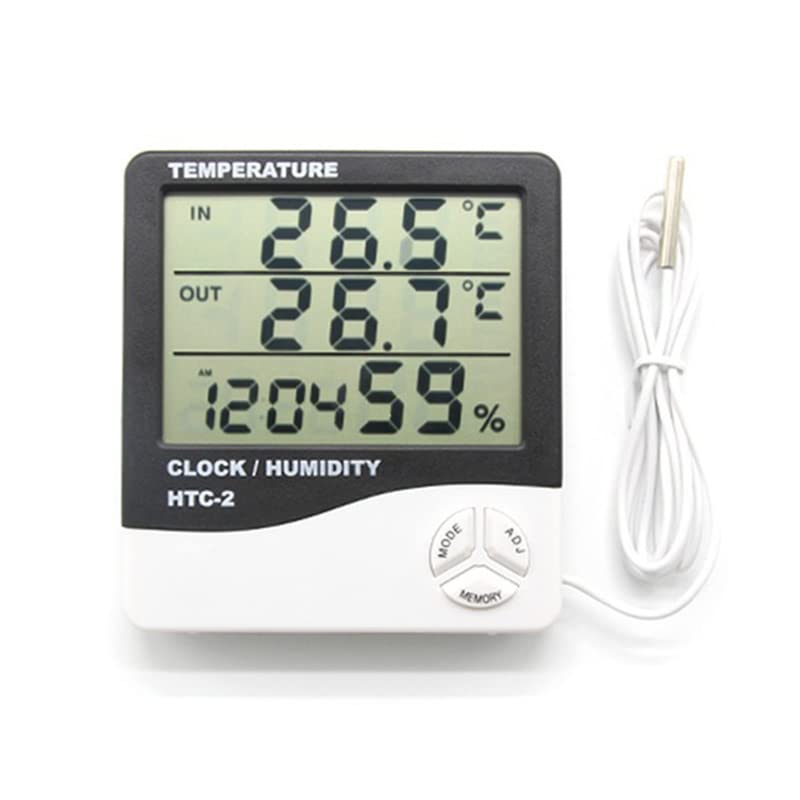 Мерач на влажност на термометар во затворен простор, Дигитален тајмер Аларм часовник со датум, влажност Термометар Пластично мерење Точно