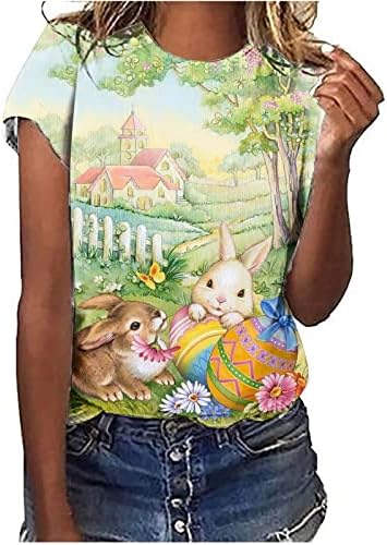 Лето есен, жени 2023 Кратка 1/2 ракав памук графички среќен подарок салон Велигденска јајце блуза маичка за девојчиња jv