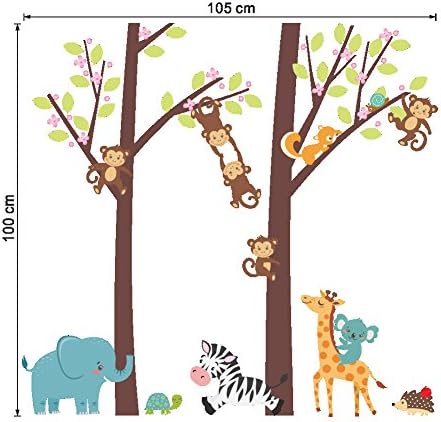 БУДАКИНК Цртан Филм Шумски Џиновски Животни Од Кафеаво Дрво Жирафа Слон Зебра Мајмун Ѕидни Налепници Ѕидни Налепници Винил Отстранливи