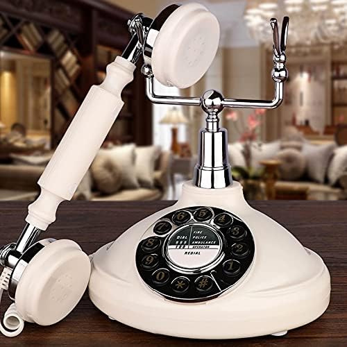 UXZDX Ретро фиксна телефон Бела изработена од ABS антички фиксен телефон стариот кабел за редицирање за домашна канцеларија хотел бар чита