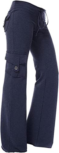 Women'sенски високи половини обични тренинзи широки панталони за нозе со џебови со копчиња за легити за џемпери за џемпери за џебни теретани