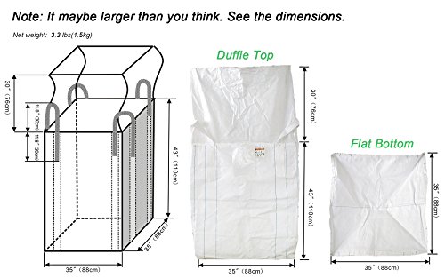 Најголем дел од торбата со Secbolt FIBC, пакет од 10, 1 тон торба, 35 L x 35 W x 43 H, 2200 bs SWL, горниот дно на долниот дно, ткаени полипропиленски