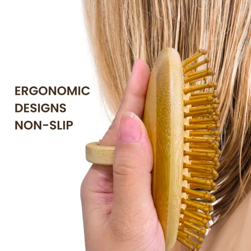 Шато - четка за коса - бамбус и природна дрвена четка за лопатка Скалп - масажер за раст на косата - нежно зачудувачки, без влечење