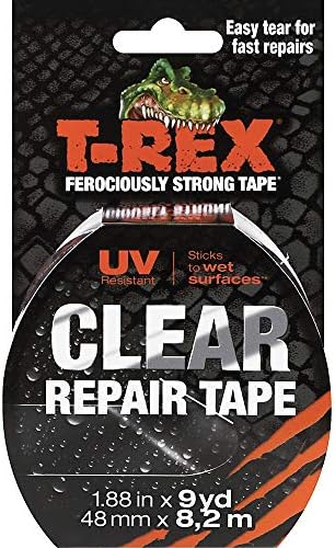 T-REX жестоко силна лента за поправка, се држи до влажни површини, сите временски услови и УВ отпорни, 1,88 x 9 јарди, јасни, 1-ролна