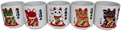 Mino Ware Јапонски ochoko мали чаши за доброто со автентичен керамички сет на Cat Made од 5 направени во Јапонија TR86302