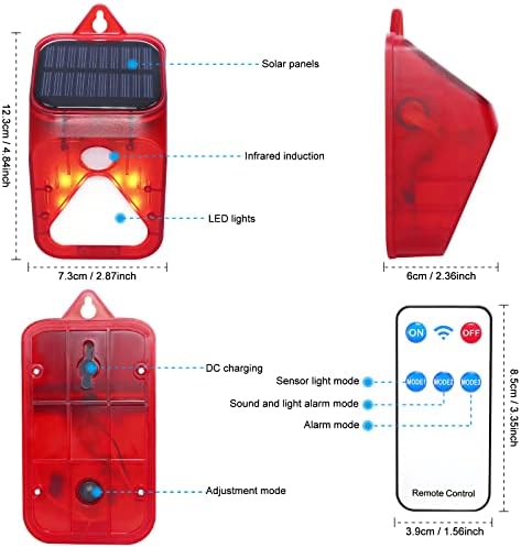 Alarm Alarm Alarm Light Solar Strobe со сензор за движење на движење на отворено, аларм звук Сирена IP65 водоотпорен 24 часа чувајте го животното