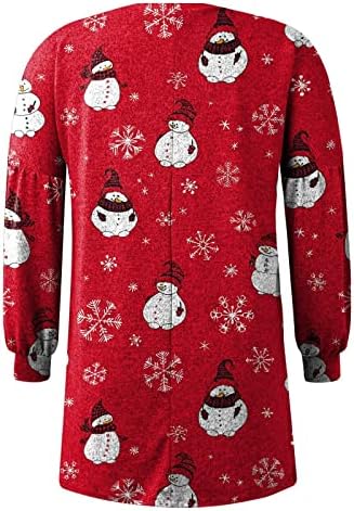 Божиќен кардиган за жени предни отворени палто на палто, плус големина лабава случајна долга ракав миди кошула шал јакна