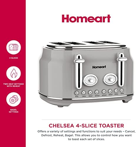Колекција Homeart Chelsea - безжичен котел со температурен мерач и тостер од 4 парчиња со прилагодлива контрола на кафеава боја - ретро дизајн
