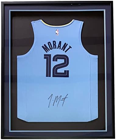 Ja Morant потпиша врамен Blue Memphis Basketball Jersey JSA