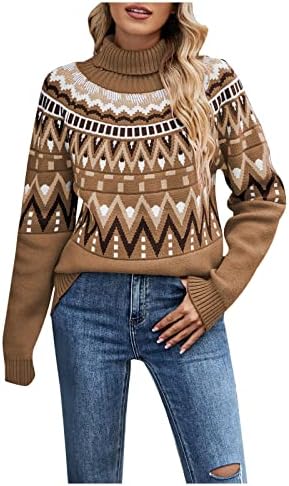 Женски обичен џемпер од џемпер гроздобер бојата за празник за одмор Основен долг ракав пријатна плетена скокач врвови