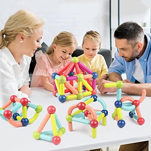 LLQQHHY Магнетски стапчиња, магнетни топки и прачки поставени за 4-8 годишна магнетна зграда стапчиња блокови играчки за деца на возраст од 3+