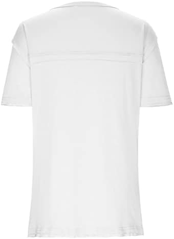 Женски летни симпатични врвови плус големина екипаж Туника Туника кратки ракави Топ маици предни џебни фустани за обична маичка со маички