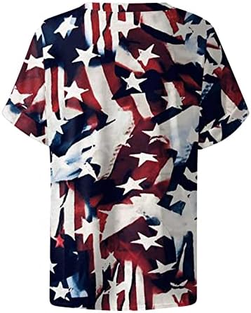 Женски врвови трендовски печатење на американско знаме со кратки ракави со врат опуштено работење смешни маици за жени