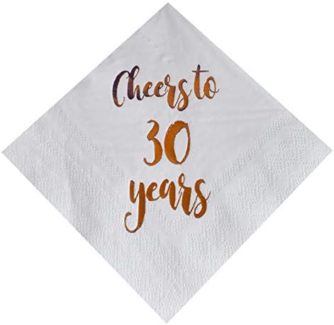 Весели до 30 години коктел салфетки, 50-пакувања 3-мета бело розово злато 30-ти роденден за вечера за вечера за забава
