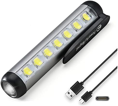 Bufccy Магнетна светлина за пенкало за полнење, мини LED светилки со светло за работа со пајажина, водоотпорни мали џебни светилки за внатрешна/надворешна
