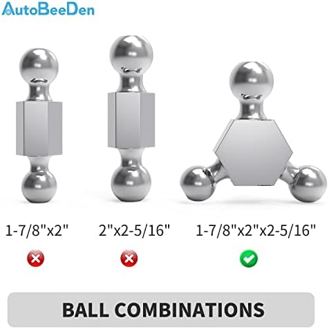 AutoBeeDen Прилагодливи Приколка Кука Топката Монтирање, Три-Топката, Одговара 2 2 инчен Приемник, 6 6 Инчен Капка &засилувач; Пораст, Влечење