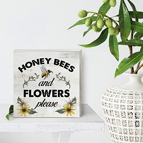 Пролетен дрвен кутија знак дома декор рустикален мед пчели и цвеќиња ве молиме цитирајте ја дрвената кутија знак блок плакета за wallидни