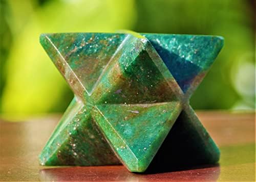 Полирана природна зелена кинит кристали кварц лековити метафизички камен врежан меркаба starвезда медитација света фенг шуи -скапоцен