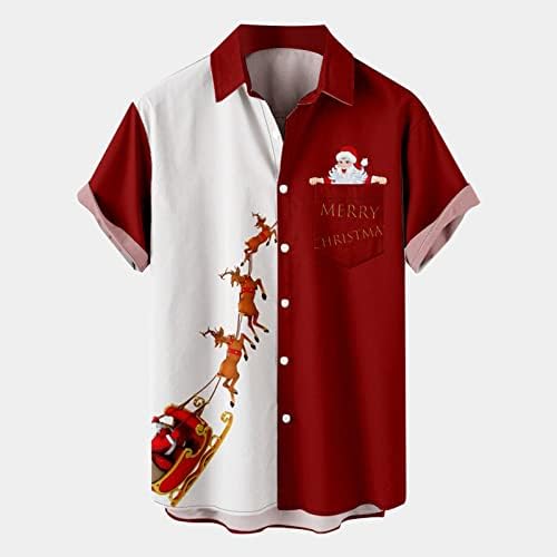 Менска гроздобер кошула за куглање симпатична санта печати случајно копче на кратки ракави маици од плажа лабава вклопени во хавајски