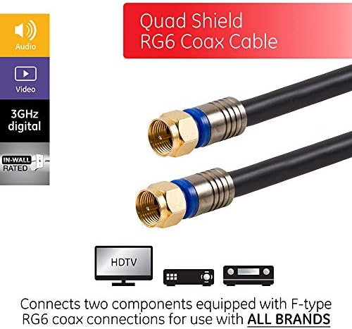 Коаксијален кабел со ge 6 fg6 Quad Shield, 3 GHz во wallид, 4 коаксови кабелски спојници женски до женски, двонасочен кабелски разделник