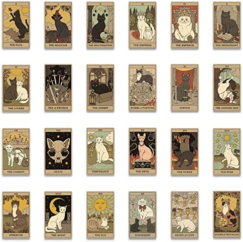 72 парчиња ретро мистериозни мини мачки тарот картички налепници за дивинација за телефон со книги за лаптоп, винил водоотпорни графити