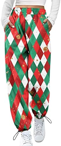 Женски Божиќни џемпери џокери удобни еластични половини редовни широки панталони за нозе Снежен човек пешачење атлетски салон џогери