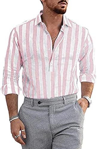 Менс модна лежерна лента за лента за постелнина, долга кошула со долга ракав, врвна маичка за лежерна маичка